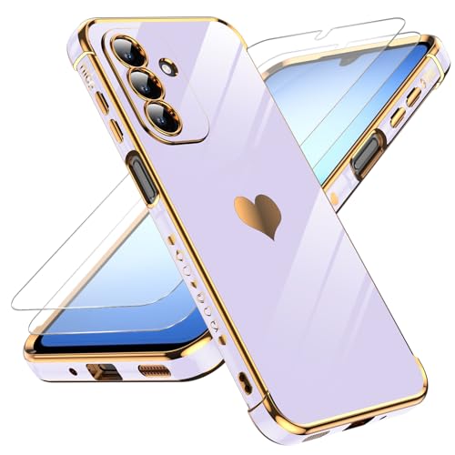 LeYi Funda para Samsung Galaxy A17/A 17 4G/5G 5 G, Silicona Carcasa con 2pcs Cristal Templado, Amor Mujer Estuche Corazón Capa Protector Resistente Antigolpes Cover 8 +256gb ram Móvil Case, Morado