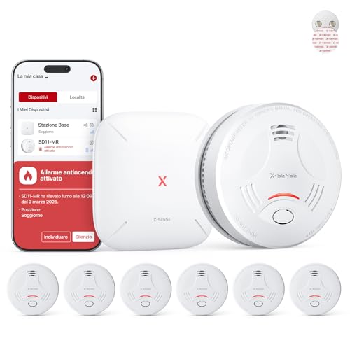 X-Sense Rilevatore di fumo collegato con stazione SBS50, allarme antincendio wireless interconnesso, sistema di sicurezza domestica, compatibile con App X-Sense, SD11-MR61