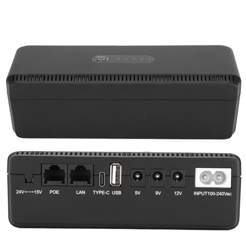 Fockety Batteria di Backup ups, Gruppo di continuità 10400 mAh con Porte Poe 15 V 24 V e Uscite USB 5 V 9 V 12 V, Mini ups Batteria di Backup per Router, Modem, Telecamera di Sicurezza