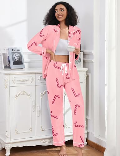 Image of SWOMOG Womens Pajamas Set Long Sleeve Sleepwear Button Down Nightwear Soft Cotton Pj Lounge Sets