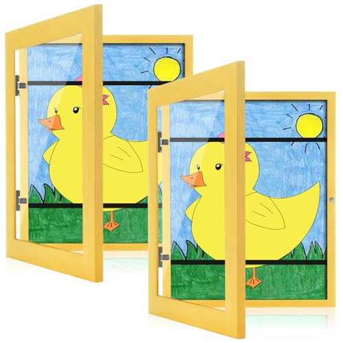 Image of [2-Pack] Kids Art Frames, 8.5x11 Front Opening Kids Artwork Frames Changeable, Milk Yellow Artwork Display Storage Frame for Wall, Holds 50 Pcs, for 3D Picture, Crafts, Children Drawing, Hanging Art,