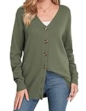 ZAFUL Womens V Neck Cardigan Loose Fit Button Down Sweaters with Long Sleeve Below Hip Length Green M