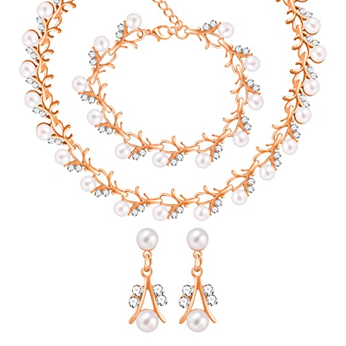 Uloveido Alloy Crystal Wedding Jewelry Sets for Brides Rhinestone Necklace and Drop Earrings Platinum Plated Y644