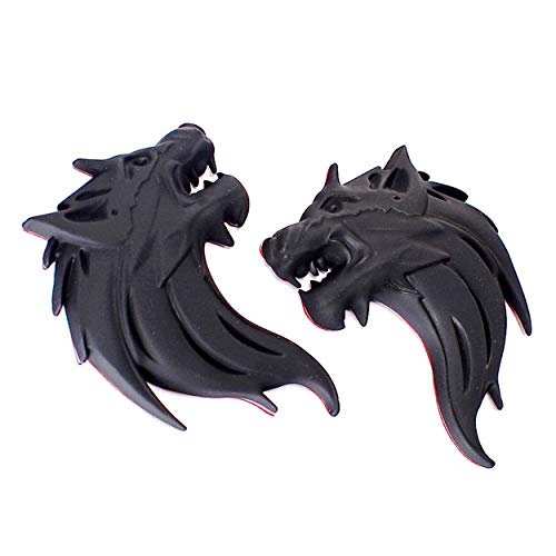 Image of CB 2-Pcs of 3D Metal Badge Motorcycle Car Sticker Logo Emblem Adhesive Decals Decoration for Car Styling, Wolf Head-Matt Black, Left & Right