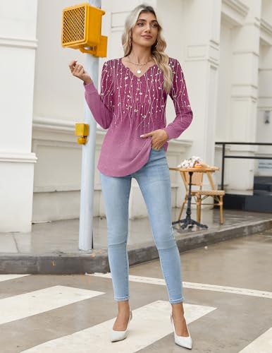 Image of Zeagoo Womens Long Sleeve Tops Fall V Neck Shirt Casual Pleated Tunic Top