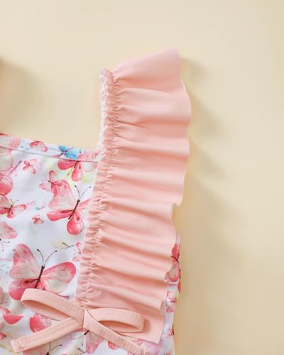 Image of Toddler Girl Swimsuit Baby Girl Bathing Suit Long Sleeve Floral Zipper One-Piece Rash Guard Swimsuit with Hat