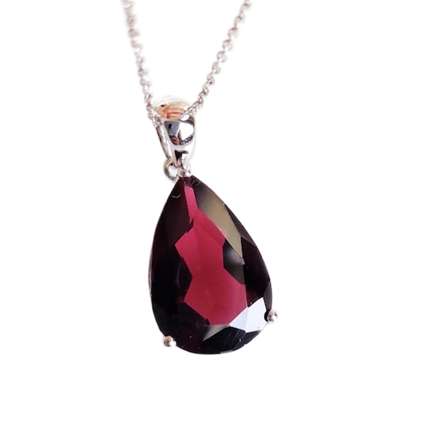 Colgante de granate natural con collar de plata 925 de 45 cm en forma de pera 4