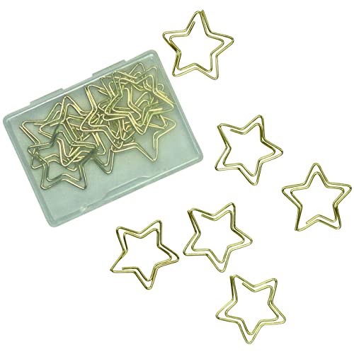 Papierdrachen 15 goldene Metall Büroklammern für Bullet Journals und Notizbücher - süße Papier Clips für Home Office und Uni - Motiv Stern - Set 1