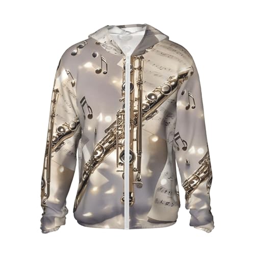 UPF 50+ Sun Protection Hoodie Long Sleeve Flute Music Sun Shirt Rash Guard Fishing Shirts for Men