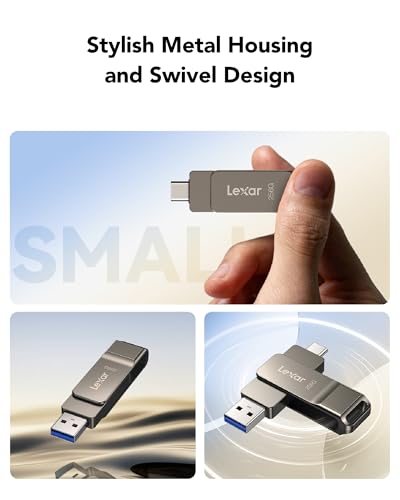 Image of Lexar D40E 256GB Dual USB 3.2 Gen 1 Type-C Jump Drive, Titanium Grey | USB-C Flash, Metal Housing, Swivel Design, Thumb Drive