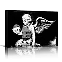 SIGNWIN Framed Canvas Wall Art Banksy Angel in Bulletproof Vest Print Graffiti & Street Art Famous People Pop Art Modern Urban Multicolor for Living Room, Bedroom, Office - 12x18 inches