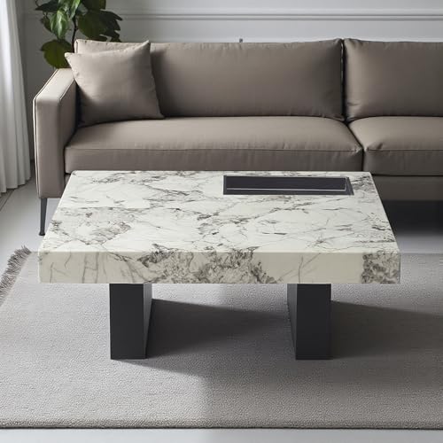 Image of The Attic Imperial Marble Artisan Coffee Table with Built-in Display Tray - Luxury Modern Living Room Centerpiece