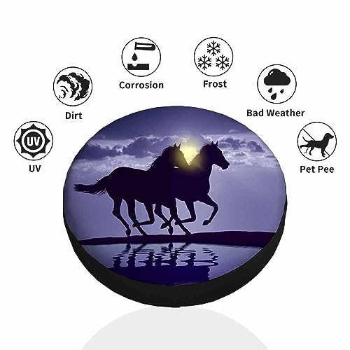 Image of Horses Spare Tire Cover Horse Run Sunset Water Silhouette Purple Beach Weatherproof Universal Wheel Protectors Camper Tire Covers for Trailer Rv Travel(17 inch)