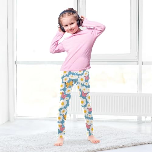 Wusikd Butterflies Girls' Leggings Toddler Doodles Daisies Kids Yoga Pants Dance Active Tights 4T4