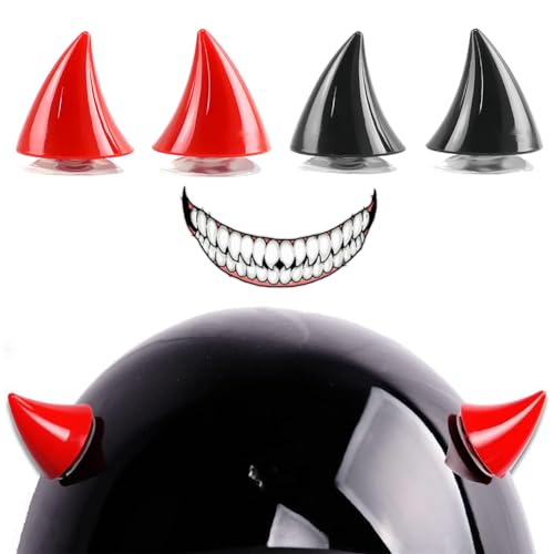 Motorradhelm Hörner,Motorrad Helm Hörner Eckdekoration,Motorradhelm Devil Demon Horn,Saugnapf Horn Helm Dekoration,Motorradhelmhorn,Helm-Hörner Teufelshörner mit Saugnapf,Helm-Dekoration,4Pcs