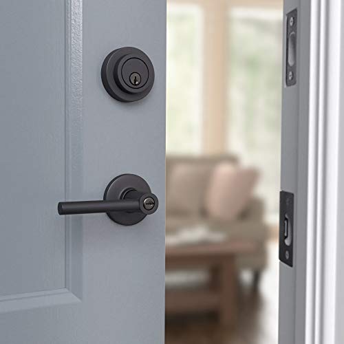 Image of Amazon Basics Contemporary Round Deadbolt Door Key Lock, Easy Installation, Single Cylinder, Matte Black, 1-Pack