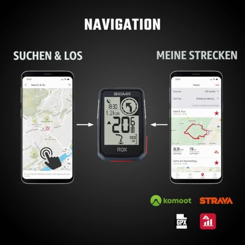 SIGMA Fahrradcomputer Kabellos ROX 2.0 Schwarz - GPS, Smart Navigation & E-Bike Kompatibilität...