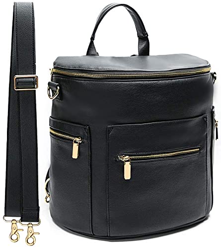 Image of miss fong Diaper Bag Backpack Baby Diaper Bag, Large Leather Diaper Bag Backpack with 16 Pockets Diaper Bag Organizer, Changing Pad, Stroller Straps and 2 Insulated Pockets (Regular, Dark)