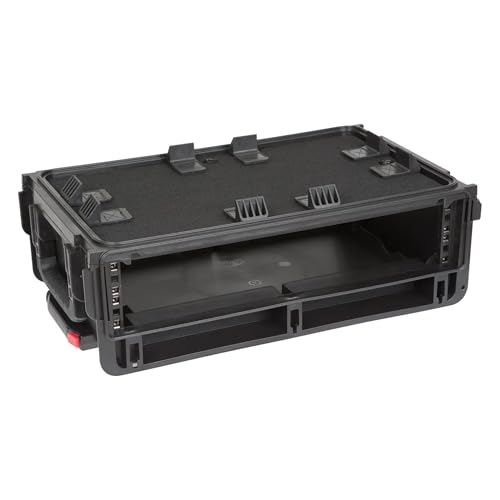 SKB Studio Flyer Rack Case - 2U Waterproof Carry-on with Laptop Surface, Molded Rack Rails, Rubber Cleats and Quiet Wheels, Ideal for Musicians, Black