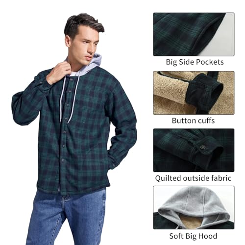 Image of Men's Cotton Plaid Shirt Jacket Fleece Flannel Sherpa Button Down