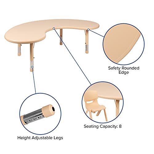Emma + Oliver 35"Wx65"L Half-Moon Natural Plastic Adjustable Activity Table-School Table For 8 #TOP3