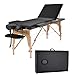Portable Massage Table Massage Bed Professional SPA Reiki Eyelash Salon Bed, Wooden Frame Height Adjustment & Accessories, Black (3-Section)