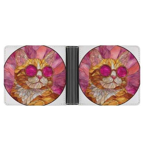 Orange Tabby Kitten Wearing Sunglasses Soft PU Leather Bifold Wallet, Coin Purse Credit Pass Case, Durable Card-Holder Slim Billfold for Men Woman Money Storage3