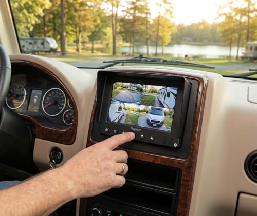 Image of Voyager VOM719WP 7-Inch Heavy-Duty QuadView Observation Monitor, 4 Camera Inputs, 6 Triggers, 12V /24V DC, NTSC /PAL, IPX6 Waterproof, E-Mark Certified
