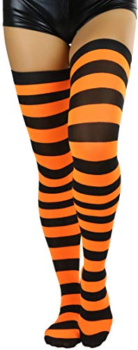 Image of ToBeInStyle Women's Vibrant Horizontal Wide Striped Thigh High Stockings