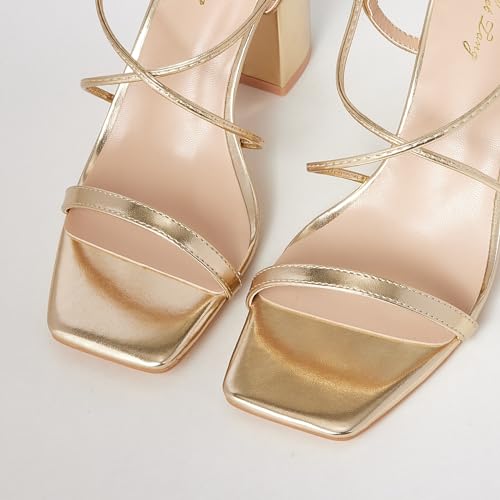 Elisabet Tang Women's Strappy Chunky Heels Sandals, 3 inch Low Block Heels Lace Up Ankle Wrap Heel Square Open Toe Tie Up Heeled Sandals Shoes3