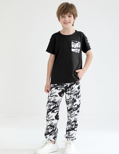 Image of mksodopy Boys Clothes Outfits Set, Camo Cargo Pants and Short Sleeve Pocket Tee 2PC Summer Tracksuit for Kids 5-16Y
