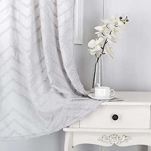 Easy Home Grey Jacquard, Tufts Style Kitchen Valance Curtain Tufted Embroidery Wave Shabby Chic Window Curtain Rod Pocket For Windows Bedroom Bathroom (58"X18") #TOP2