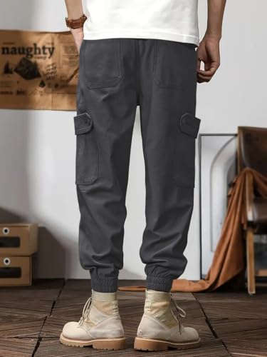 Image of Leriya Fashion Men's Cargo Pants | 6 Pocket Cotton Cargo Joggers for Men | Loose Fit Stylish Pant with Pockets | Casual Baggy Trousers & Streetwear Lower