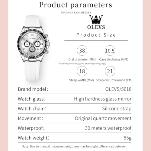 Image of OLEVS Women Dress Watches Two Tone Diamond Quartz Wristwatch, Silicone Waterproof Luminous Day Date Ladies Chronograph Gift Watch