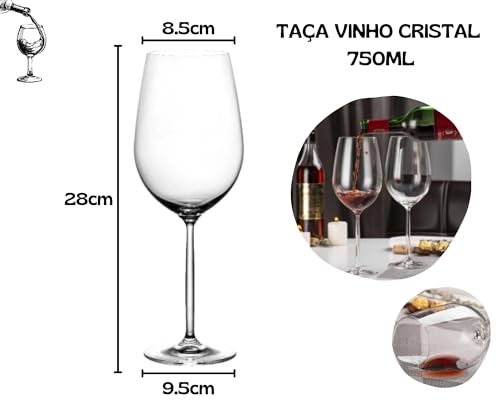 Jogo Taça Cristal Resistente Vinho Tinto Água Gin Drinks Transparente 750ml Sofisticação Luxuoso