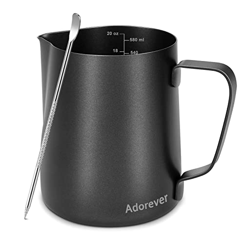 Image of Milk Frothing Pitcher 600ml /20oz Steaming Pitchers Stainless Steel Milk Coffee Cappuccino Latte Art Barista Steam Pitchers Milk Jug Cup with Decorating Art Pen, Black