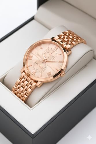 Image of STYLEDOSE Women's Luxury Black Analog Watch - Rose Gold Roman Numerals with Stylish Metal Chain Strap Wrist Watches for Women's & Girls&Miss&Ladies