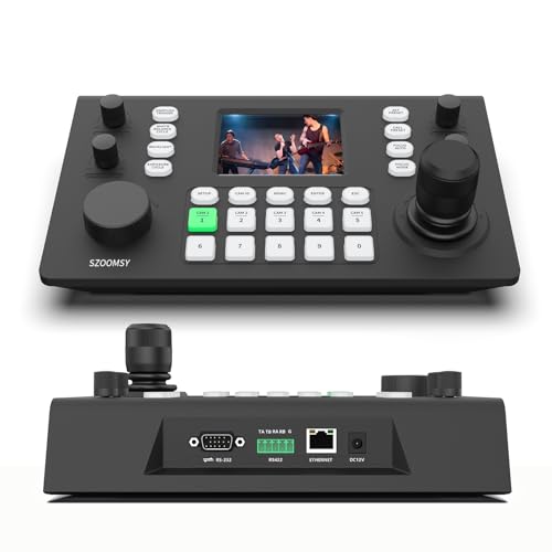 SZOOMSY PTZ Camera Controller with 4D Joystick LCD Preview Screen Support NDI PoE VISCA RS232/RS485/IP Control Multi-Camera Control for Church Live Streaming Video Production