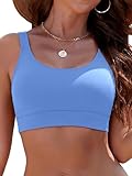 SHEKINI Women Sports Bikini Top Padded Beach Swimwear Swim Crop Tops Modest Bathing Suit, Light Blue, Medium