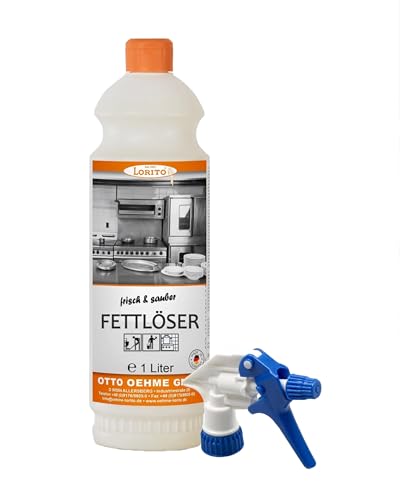Lorito Fettlöser Küche & Gastronomie 1L mit Sprühaufsatz - Kraftvoller Küchenreiniger gegen starke Verschmutzungen an Dunstabzugshaube, Grill, Backofen & Fliesen