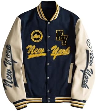GORGLITTER Men's Graphic Varsity Jacket Letterman Baseball Bomber Jackets