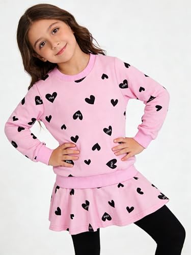 Image of DDSOL Little Girls Clothing Set Outfit Heart Print Sweatshirt Top + Long Pantskirts 2pcs Baby Pant Set for Toddlers and Kids