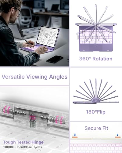 Image of typecase Touch Keyboard for iPad Pro 11 (M5 /M4) with Multi-Touch Trackpad, 11 Colors Backlit, 360 Rotatable Case, Pencil Holder- Light Purple'26 (* NOT for Pro 11 (M2), A16(11th), Air 11 (M3 /M2))