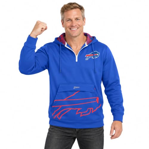 Zubaz NFL Men's 1/4 Zip Big Pocket Hoodie, Buffalo Bills, XX-Large