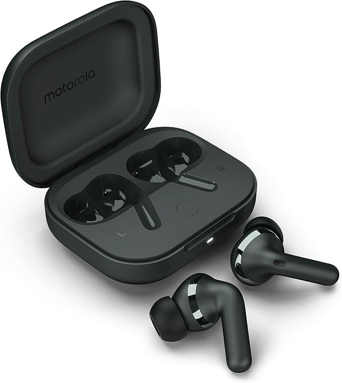 Image of Moto Buds+ Headphones with Sound by, Dual Dynamic Drivers and Optimal Resolution Sound, Dolby Head Tracking and Dolby Atmos, Dynamic - Black