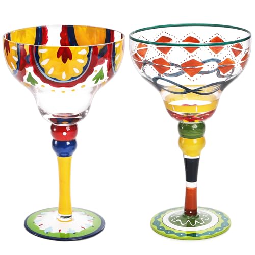 ZAVOOS Set of 2 Margarita Glass, 10 Oz Mexican Hand Blown Glasses Modern Bar Cups for Martini,...