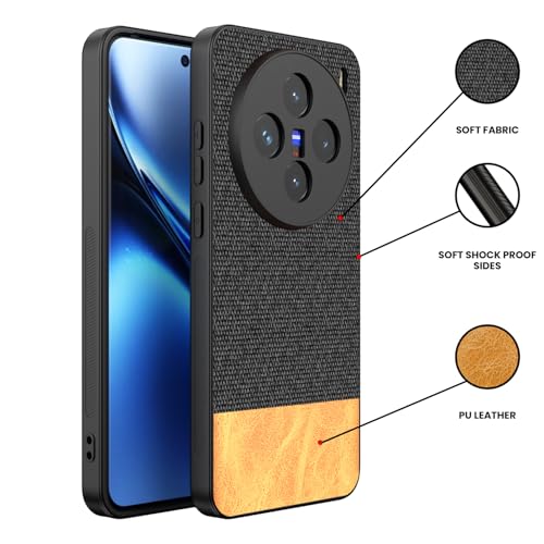 Image of Kapa Soft Fabric & Leather Hybrid Protective Back Cover for Vivo X200 (5G) | Shockproof Slim Hard Anti Slip Back Case (Black,Brown)