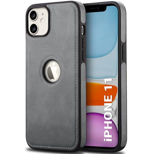 Image of TheGiftKart Genuine Leather Finish Back Cover Case for iPhone 11 | Shockproof Design | Raised Edges for Camera & Screen Protection | Stunning Minimalist Design Back Case Cover for iPhone 11 (Grey)