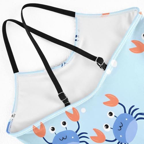 Girls Swimsuit Crab Blue Pattern One Piece Swimwear4