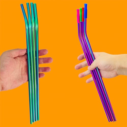 4 pitillos metálicos curvos extra largos de 14 pulg reutilizables miniatura 3